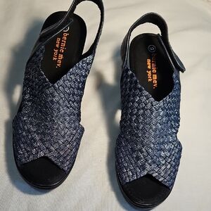 bernie mev  Dark Blue Silver Woven Velcro Adjust Slingback Sandals Open Toe